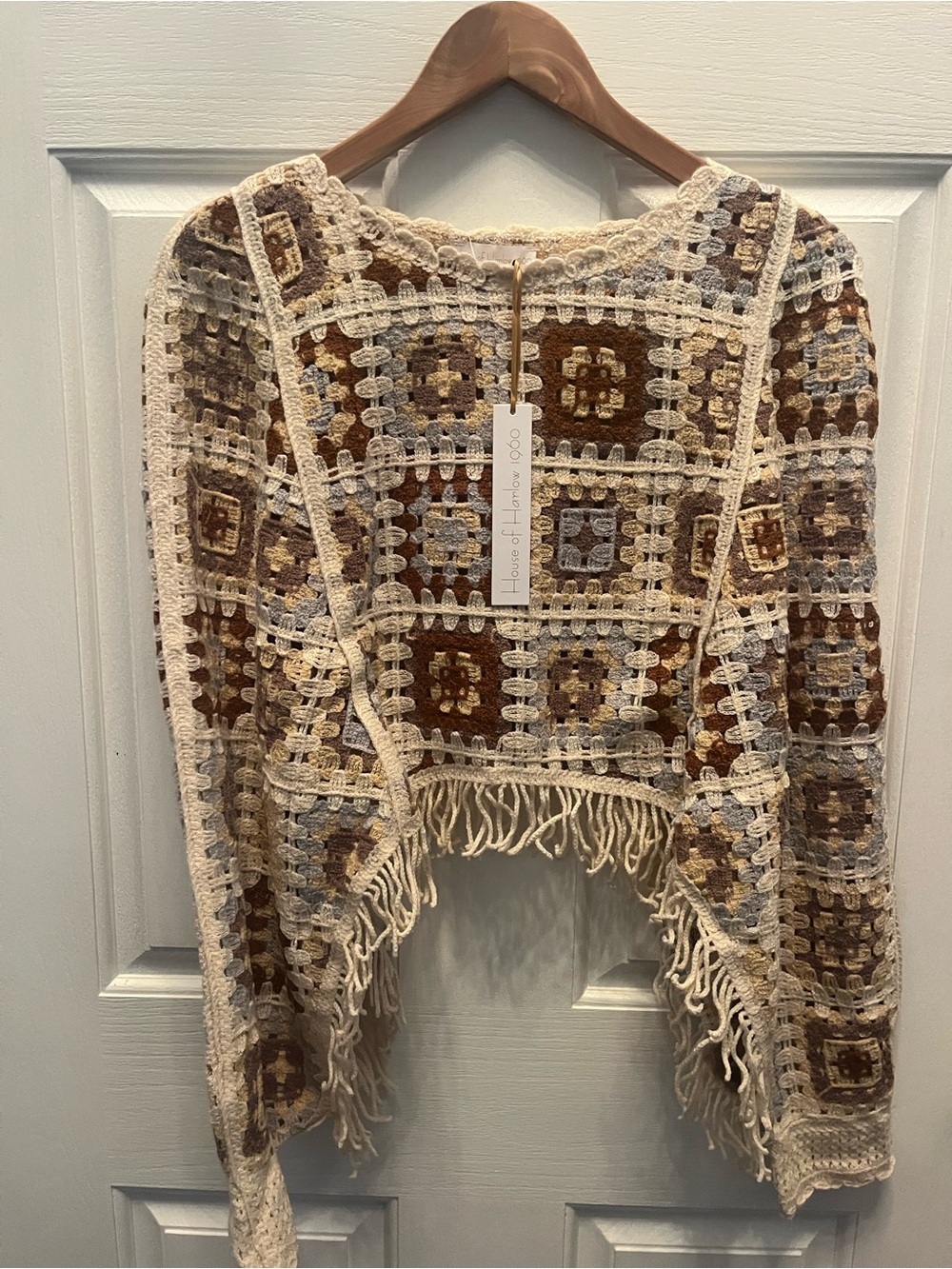 NWT House of Harlow 1960 Fringed Multi-Color Knit Poncho Sweater- One Size
